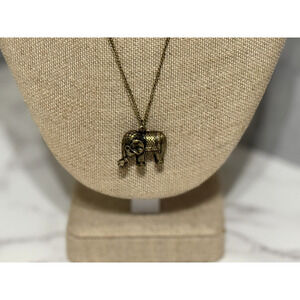 Vintage Brass Colored Elephant Necklace Long Chain 32-34 in Animal Gold Tone
